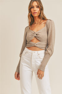Long Sleeve Twist Crop Sweater - Mocha