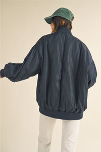 Puff Sleeve Bomber Jacket - Navy