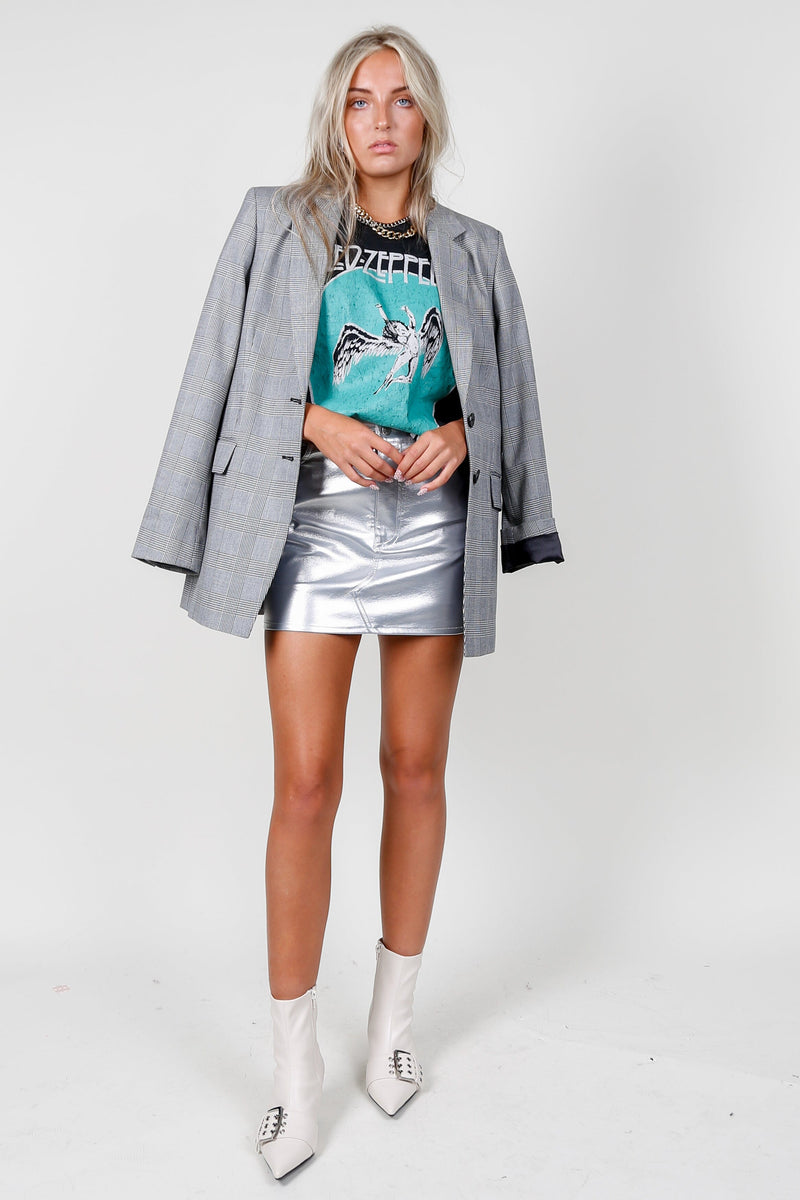 Faux Leather Mini Skirt - Silver