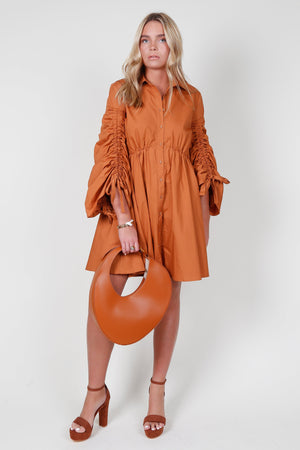 AUREUM | Drawstring Sleeve Mini Dress - Chestnut