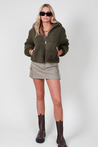 The Candice Sherpa Jacket - Olive