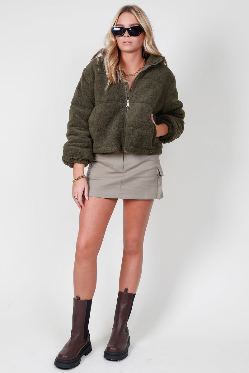 The Candice Sherpa Jacket - Olive