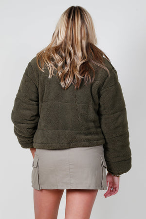 The Candice Sherpa Jacket - Olive