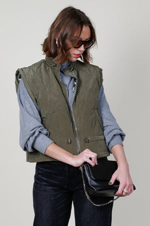 Quilted Cinched Waist Vest - Olive