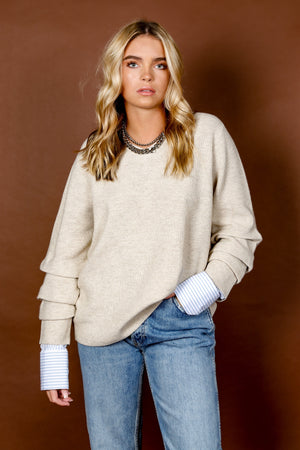 DEREK LAM | Cassie Mixed Media Sweater - Taupe