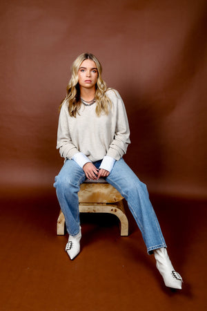 DEREK LAM | Cassie Mixed Media Sweater - Taupe