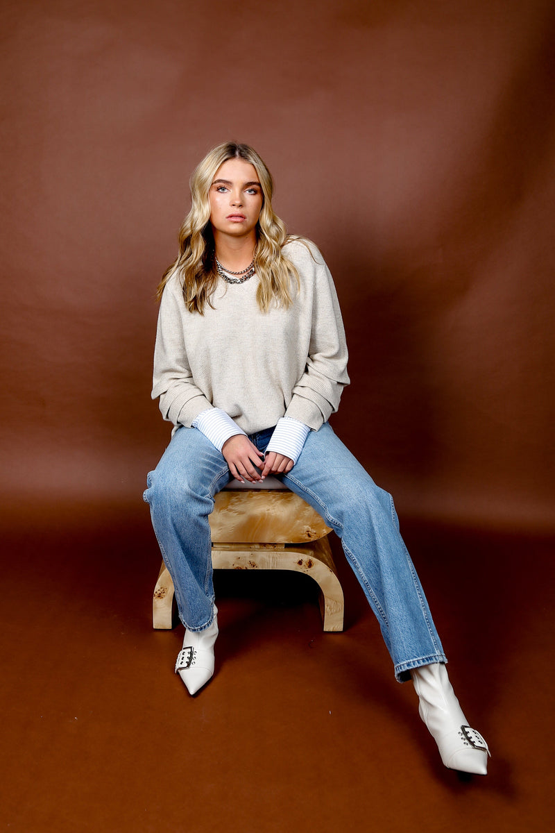 DEREK LAM | Cassie Mixed Media Sweater - Taupe