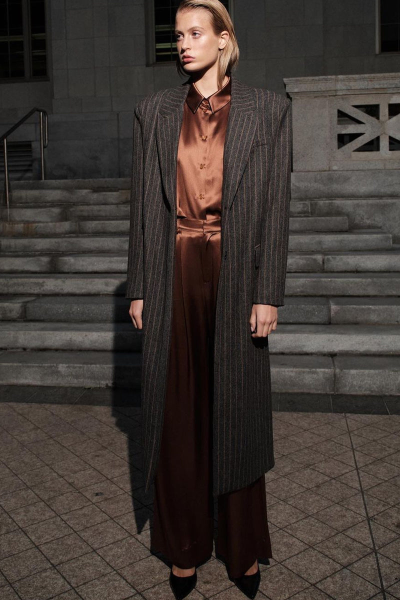 NONCHALANT | Halia Coat - Brown Stripes
