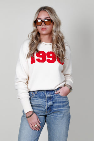 Retro 1990 Sweater - Natural + Red