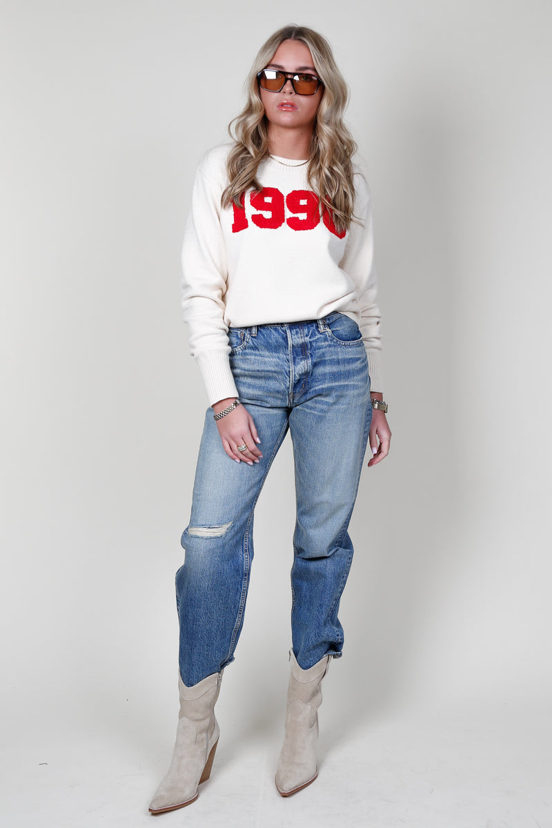Retro 1990 Sweater - Natural + Red
