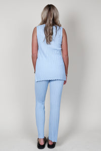 Wide Rib Soft Knit Pants - Baby Blue