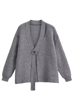 Irregular Button Cardigan - Grey