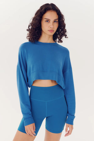 SPLITS59 | Noah Fleece Crop Sweatshirt - Stone Blue