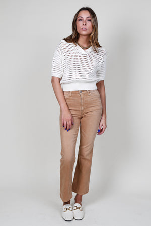 Crochet Knitted Collared Top - Cream
