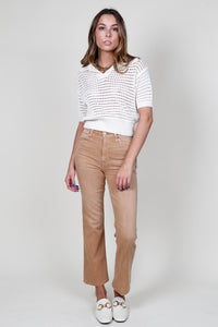 Crochet Knitted Collared Top - Cream