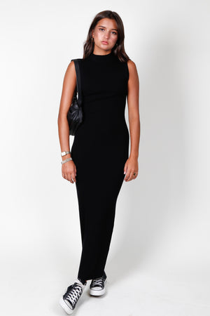 ENZA COSTA | Silk Sweater Knit Mockneck Dress - Black