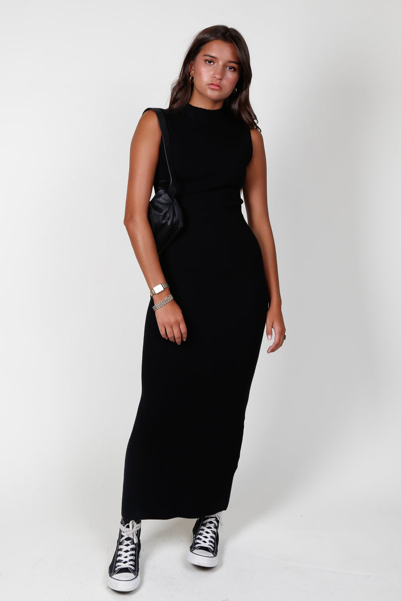 ENZA COSTA | Silk Sweater Knit Mockneck Dress - Black