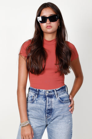 Mock Neck Double Layered Bodysuit - Marsala