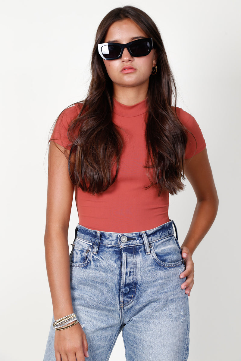 Mock Neck Double Layered Bodysuit - Marsala