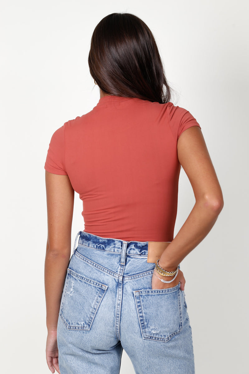Mock Neck Double Layered Bodysuit - Marsala