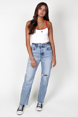 Contrast Rib Cami Top - Soft White