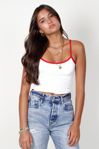 Contrast Rib Cami Top - Soft White