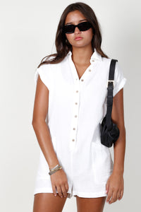 Cotton Gauze Buttondown Romper - White