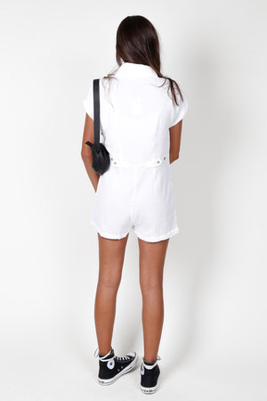 Cotton Gauze Buttondown Romper - White