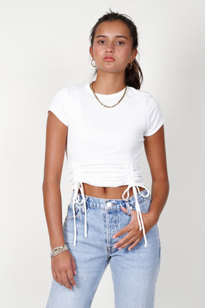 Cinched Crew Neck Top - Soft White