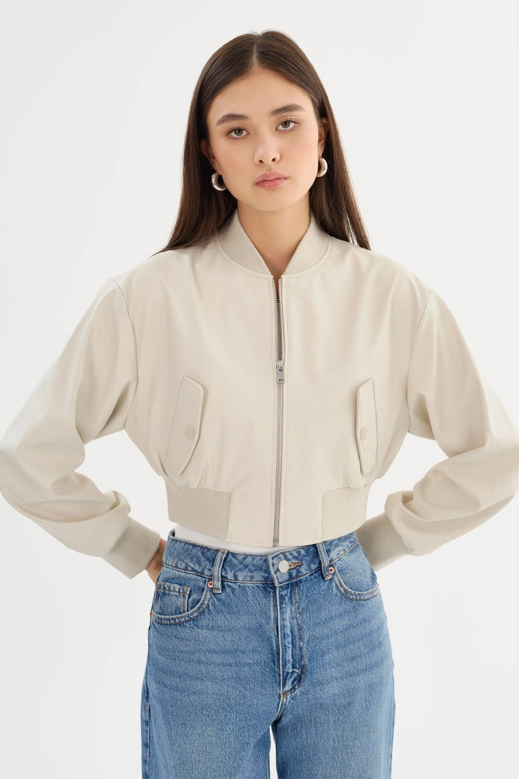 LAMARQUE | Evelin Faux Leather Cropped Bomber - Bone