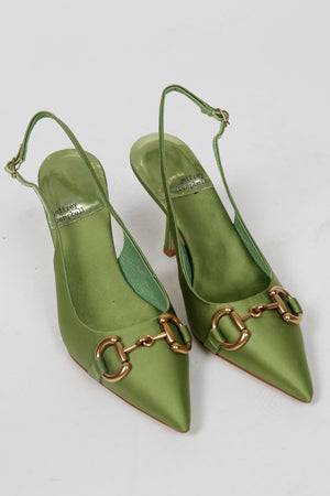JEFFREY CAMPBELL | Estella Sling Pump - Green Satin