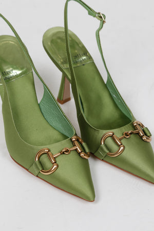 JEFFREY CAMPBELL | Estella Sling Pump - Green Satin