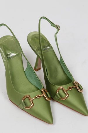JEFFREY CAMPBELL | Estella Sling Pump - Green Satin