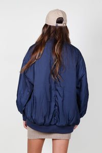 Puff Sleeve Bomber Jacket - Navy
