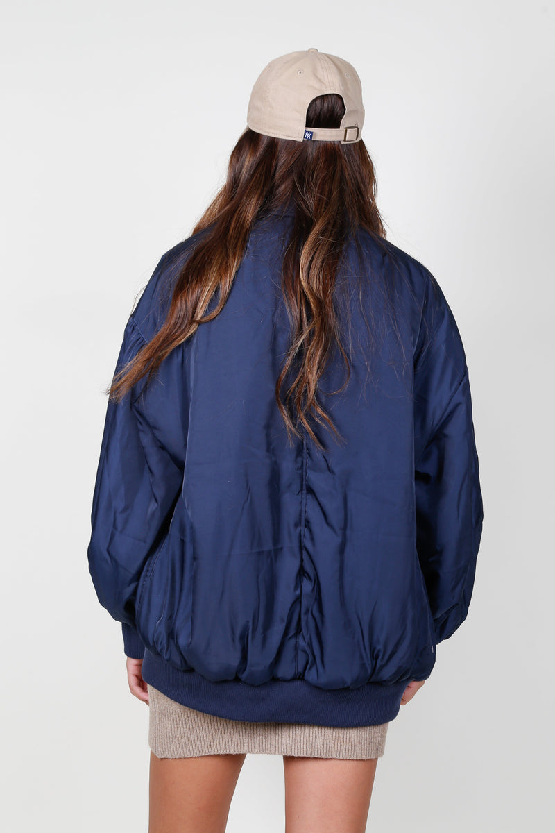 Puff Sleeve Bomber Jacket - Navy