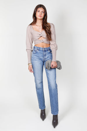 Long Sleeve Twist Crop Sweater - Mocha