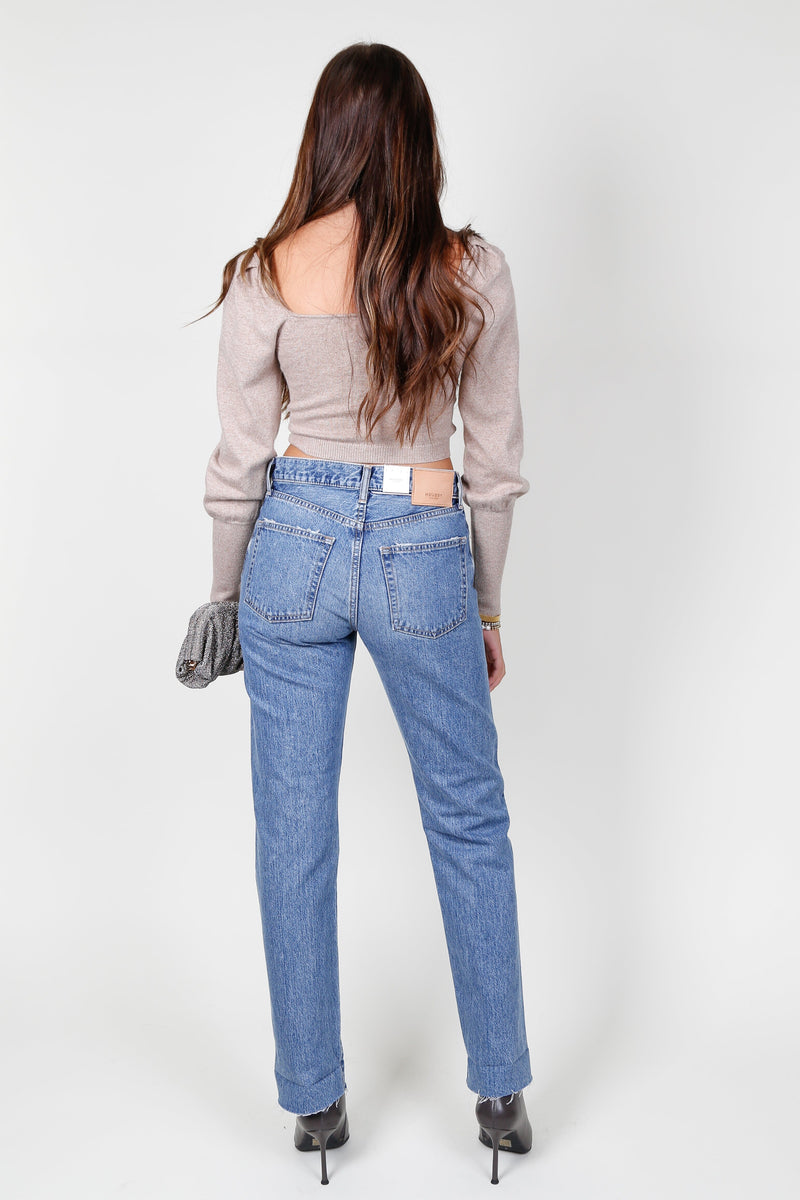 Long Sleeve Twist Crop Sweater - Mocha