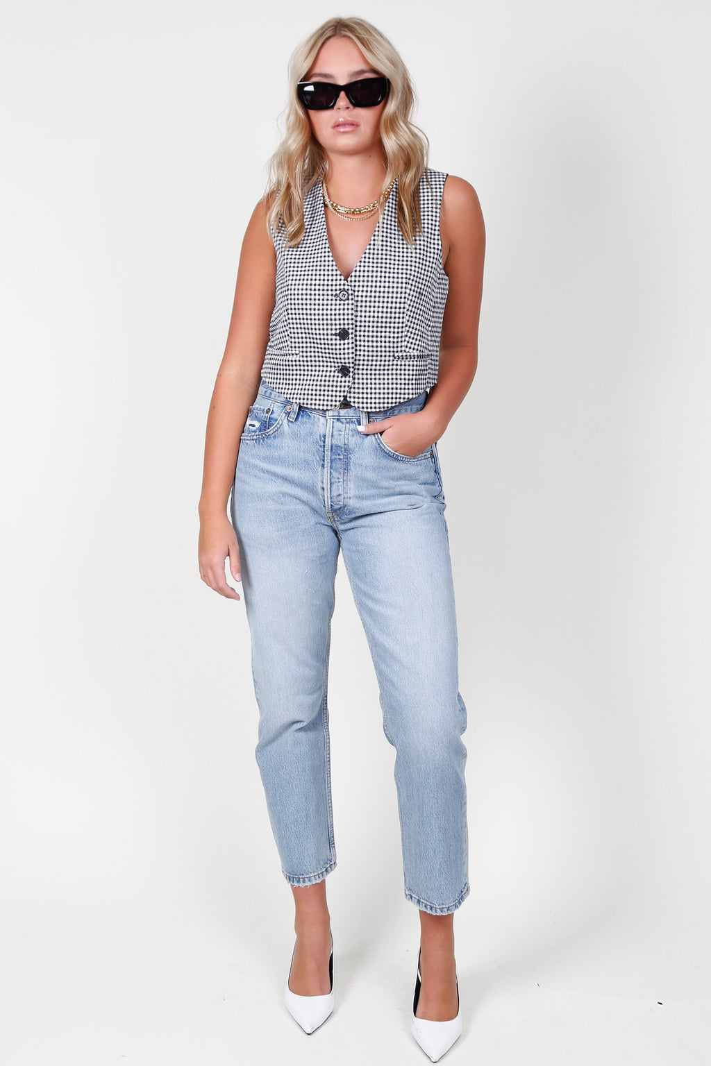 Gingham Suit Vest - White + Black