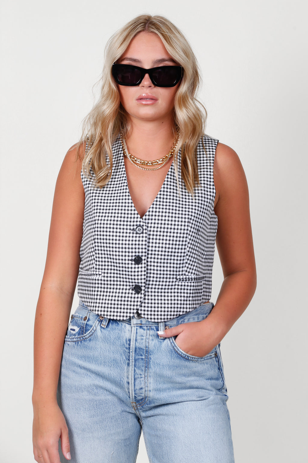 Gingham Suit Vest - White + Black