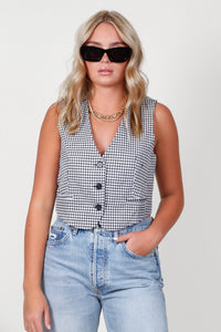 Gingham Suit Vest - White + Black