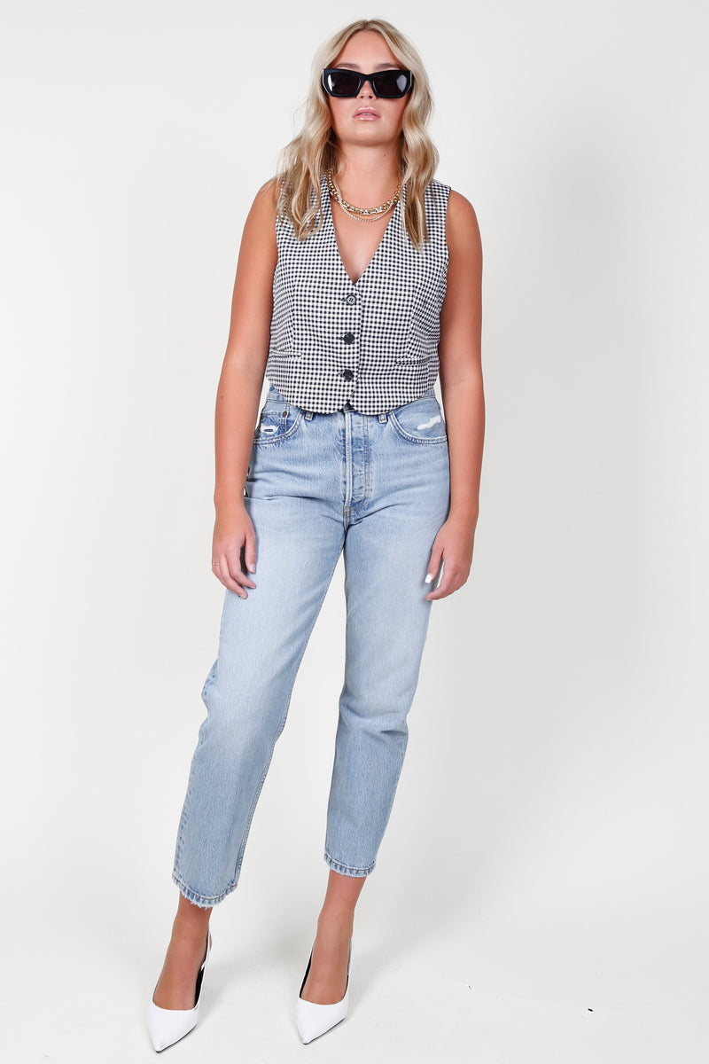 Gingham Suit Vest - White + Black