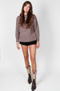 Oversized Round Neck Sweater Top - Cocoa