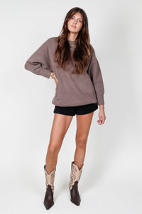 Oversized Round Neck Sweater Top - Cocoa