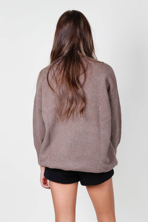 Oversized Round Neck Sweater Top - Cocoa