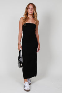 Knit Strapless Maxi Dress - Black