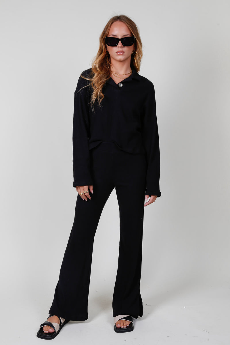 PROJECT SOCIAL T | Sure Shot Side Slit Sweater Rib Pant - Black