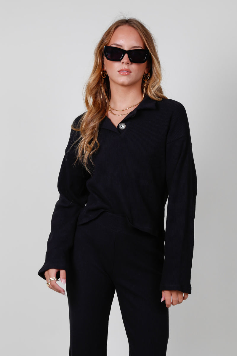 PROJECT SOCIAL T | Sure Shot Collared Sweater Pullover - Black
