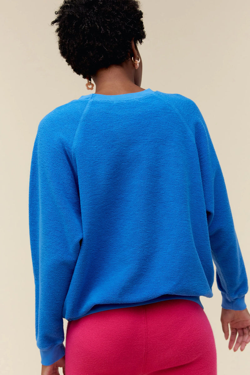 DAYDREAMER | Nirvana Smiley Reverse Raglan Crew - Washed Cobalt