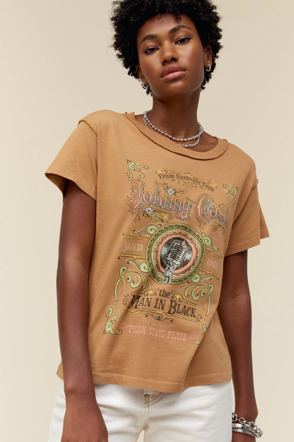 DAYDREAMER | Johnny Cash Microphone Label Reverse GF Tee - Hazelnut