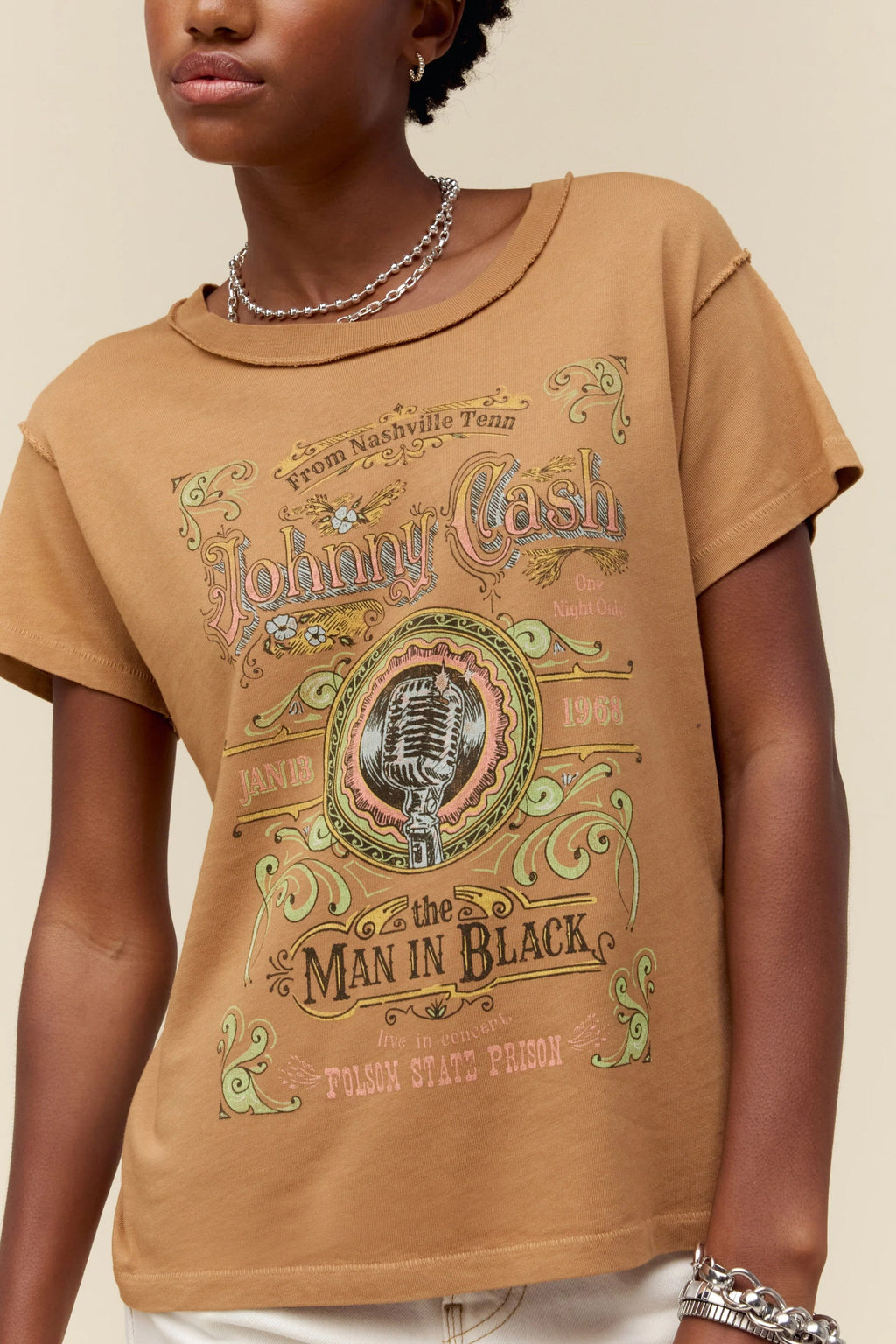 DAYDREAMER | Johnny Cash Microphone Label Reverse GF Tee - Hazelnut